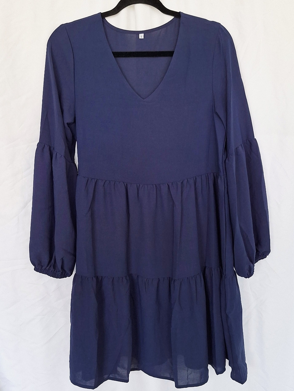 Navy V-Neck Tiered Babydoll Dress